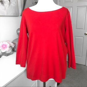 Eileen Fisher Boatneck Shirt Women’s Medium Red Orange Color 3/4 Sleeve